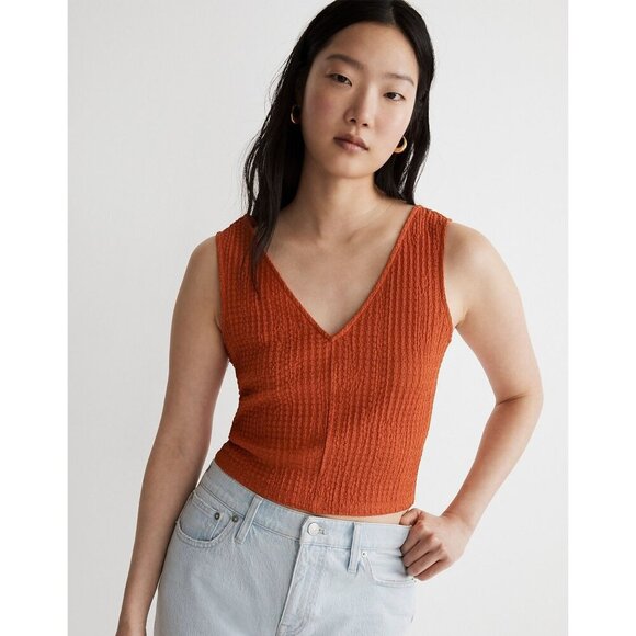 Madewell V-Neck Sleeveless Crop Top Copper Washed Orange Women Size XS NWT - Picture 1 of 10
